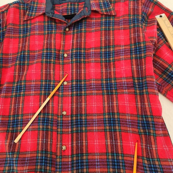 Vintage Pendleton Wool Plaid Shirt Red Tartan Button-Up Lined Size L USA 80s - Picture 6 of 7
